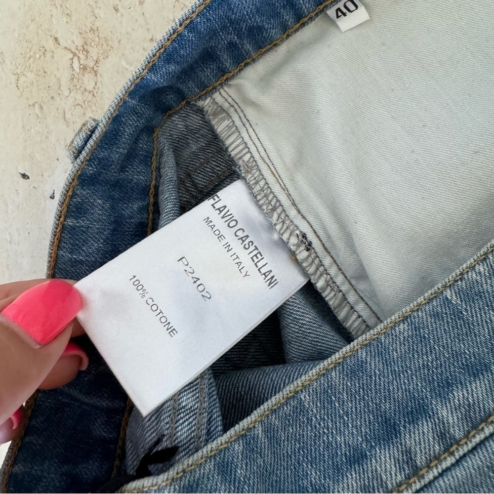 New! Flavio Castellani Jeans Shorts, Size 40, Blue with Crystals/Pearls - Picture 10 of 11